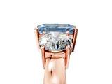 Rose gold Three-Stone Fancy Blue Emerald Cut Diamond Ring with Round Side Stones, Classic Band, and Four-Prong Setting_5