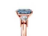 Rose gold Three-Stone Fancy Blue Emerald  Cut Diamond Solitaire with Prong Setting and Classic Band_51