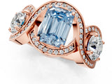 Rose gold Three-Stone Fancy Blue Emerald Cut Diamond Wave Pave Band with Prong Setting_1