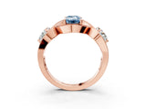 Rose gold Three-Stone Fancy Blue Emerald Cut Diamond Wave Pave Band with Prong Setting_3