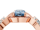 Rose gold Three-Stone Fancy Blue Emerald Cut Diamond Wave Pave Band with Prong Setting_4