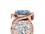 Rose gold Three-Stone Fancy Blue Emerald Cut Diamond Wave Pave Band with Prong Setting_5