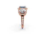 Rose gold Three-Stone Fancy Blue Emerald Cut Halo Diamond Milgrain Band with Four-Prong Setting_2