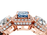 Rose gold Three-Stone Fancy Blue Emerald Cut Halo Diamond Milgrain Band with Four-Prong Setting_4