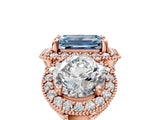 Rose gold Three-Stone Fancy Blue Emerald Cut Halo Diamond Milgrain Band with Four-Prong Setting_5