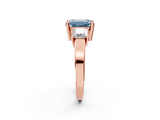 Rose gold Three-Stone Fancy Blue Emerald  Cut Solitaire Ring with Prong Setting_5