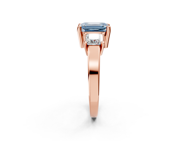 Rose gold Three-Stone Fancy Blue Emerald  Cut Solitaire Ring with Prong Setting
