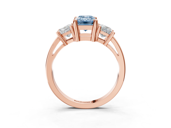 Rose gold Three-Stone Fancy Blue Emerald  Cut Solitaire Ring with Prong Setting