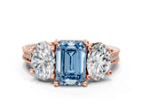 Rose gold Three-Stone Fancy Blue Emerald  Diamond Milgrain Pave Band with Prong Setting 1