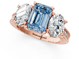 Rose gold Three-Stone Fancy Blue Emerald  Diamond Milgrain Pave Band with Prong Setting 2
