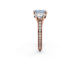 Rose gold Three-Stone Fancy Blue Emerald  Diamond Milgrain Pave Band with Prong Setting 3