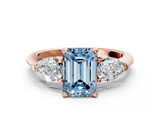 Rose gold Three-Stone Fancy Blue Emerald  Diamond Ring with Pear Side Stones in Four-Prong Setting_72