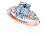 Rose gold Three-Stone Fancy Blue Emerald  Diamond Ring with Pear Side Stones in Four-Prong Setting_73
