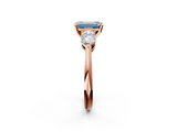 Rose gold Three-Stone Fancy Blue Emerald  Diamond Ring with Pear Side Stones in Four-Prong Setting_74