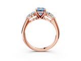 Rose gold Three-Stone Fancy Blue Emerald  Diamond Ring with Pear Side Stones in Four-Prong Setting_75