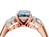 Rose gold Three-Stone Fancy Blue Emerald  Diamond Ring with Pear Side Stones in Four-Prong Setting_76