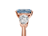 Rose gold Three-Stone Fancy Blue Emerald  Diamond Ring with Pear Side Stones in Four-Prong Setting_77