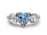 Rose gold Three-Stone Fancy Blue Heart  Brilliant Cut Solitaire Ring with Prong Setting on a Classic Band 1