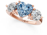 Rose gold Three-Stone Fancy Blue Heart  Brilliant Cut Solitaire Ring with Prong Setting on a Classic Band 2