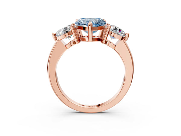Rose gold Three-Stone Fancy Blue Heart  Brilliant Cut Solitaire Ring with Prong Setting on a Classic Band
