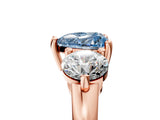 Rose gold Three-Stone Fancy Blue Heart  Brilliant Cut Solitaire Ring with Prong Setting on a Classic Band
