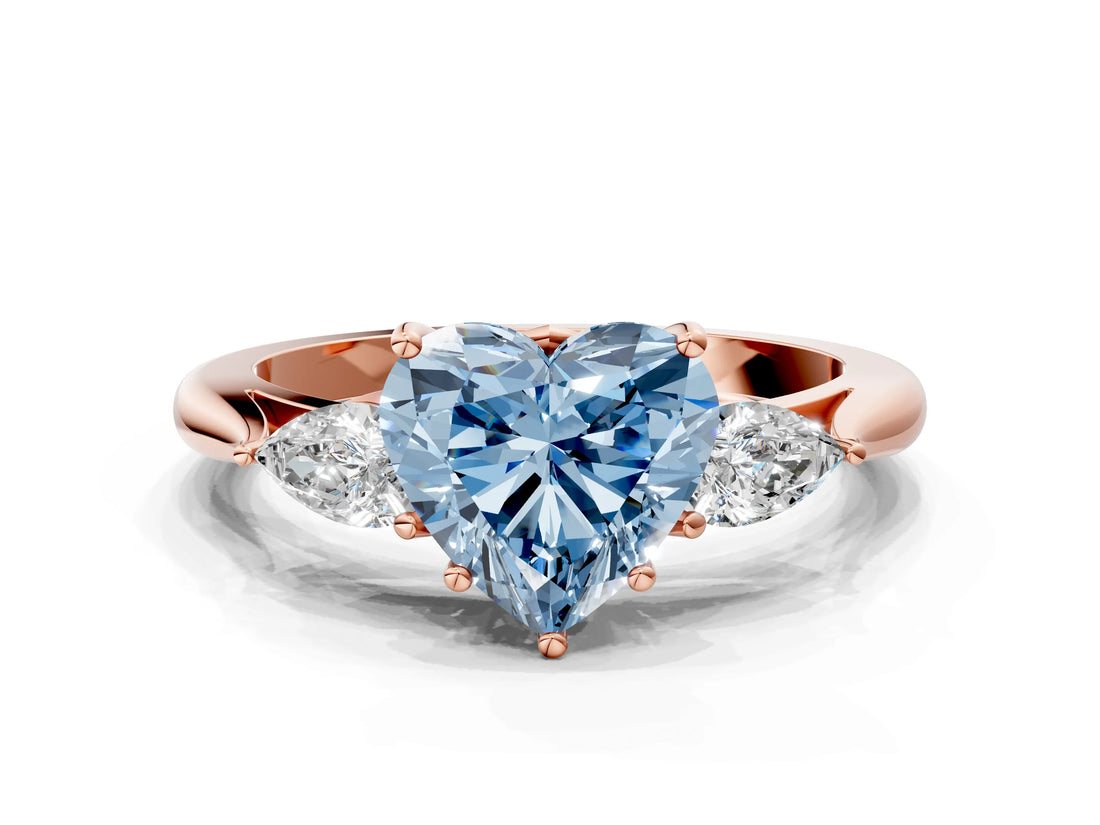 Rose gold Three-Stone Fancy Blue Heart Cut Brilliant Diamond Solitaire Ring with Tapered Band and Four-Prong Setting_3