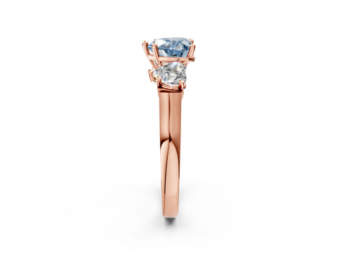 Rose gold Three-Stone Fancy Blue Heart Cut Brilliant Diamond Trellis Ring with Comfort Fit Band_2