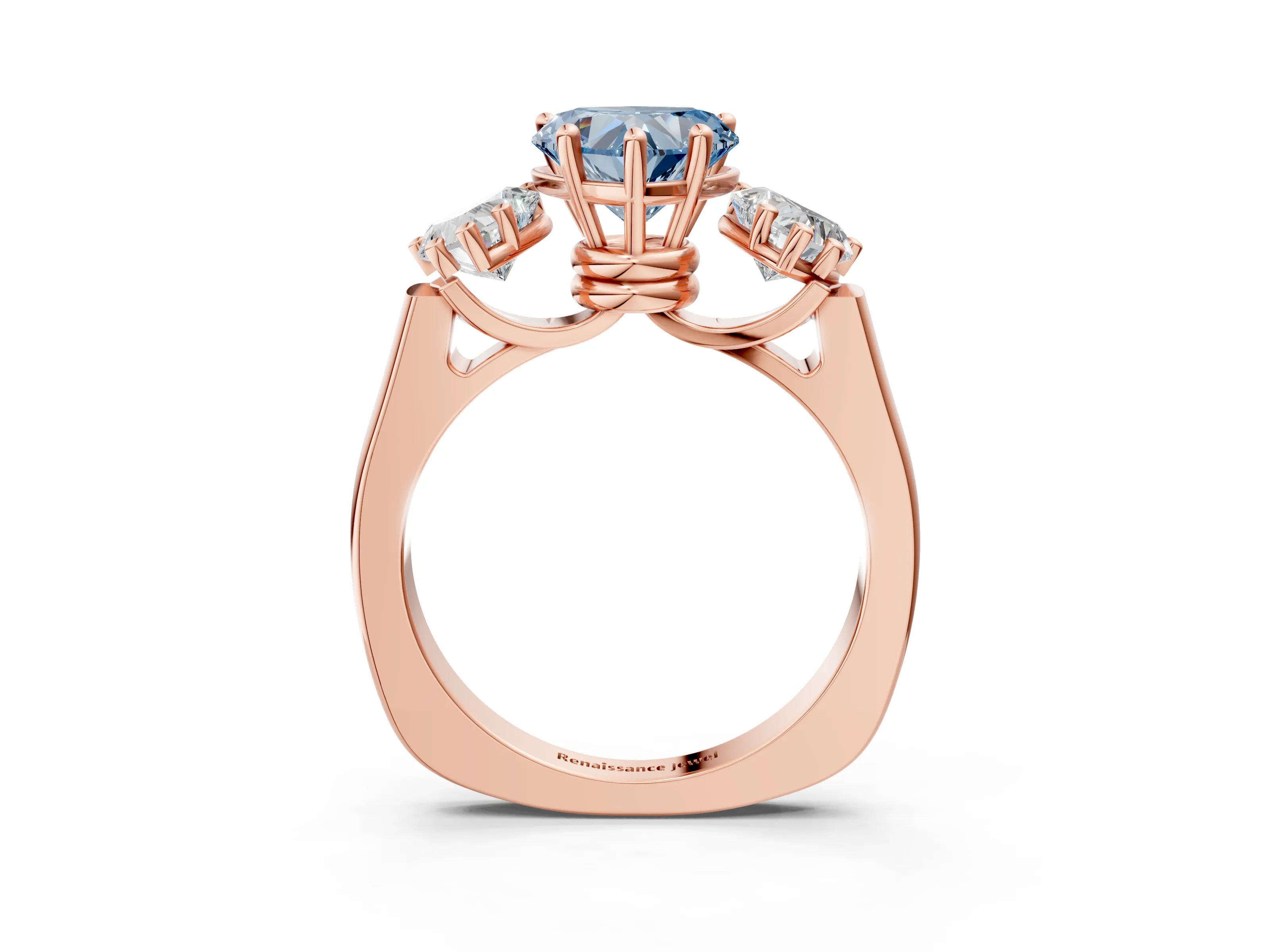 Rose gold Three-Stone Fancy Blue Heart Cut Brilliant Diamond Trellis Ring with Comfort Fit Band_3