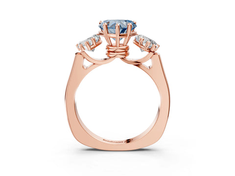 Rose gold Three-Stone Fancy Blue Heart Cut Brilliant Diamond Trellis Ring with Comfort Fit Band_3