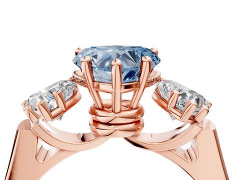 Rose gold Three-Stone Fancy Blue Heart Cut Brilliant Diamond Trellis Ring with Comfort Fit Band_4