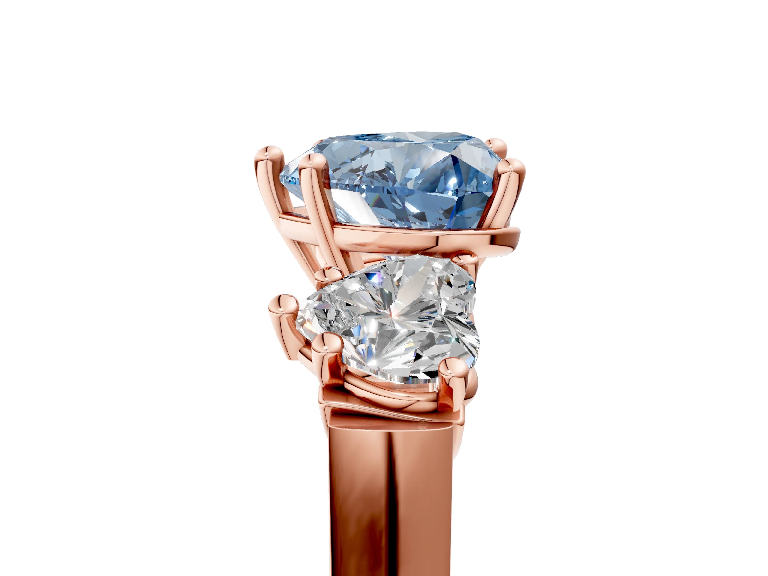 Rose gold Three-Stone Fancy Blue Heart Cut Brilliant Diamond Trellis Ring with Comfort Fit Band_5