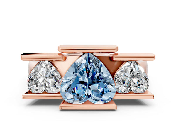 Rose gold Three Stone Fancy Blue Heart Cut Cut Channel Set Diamond Ring