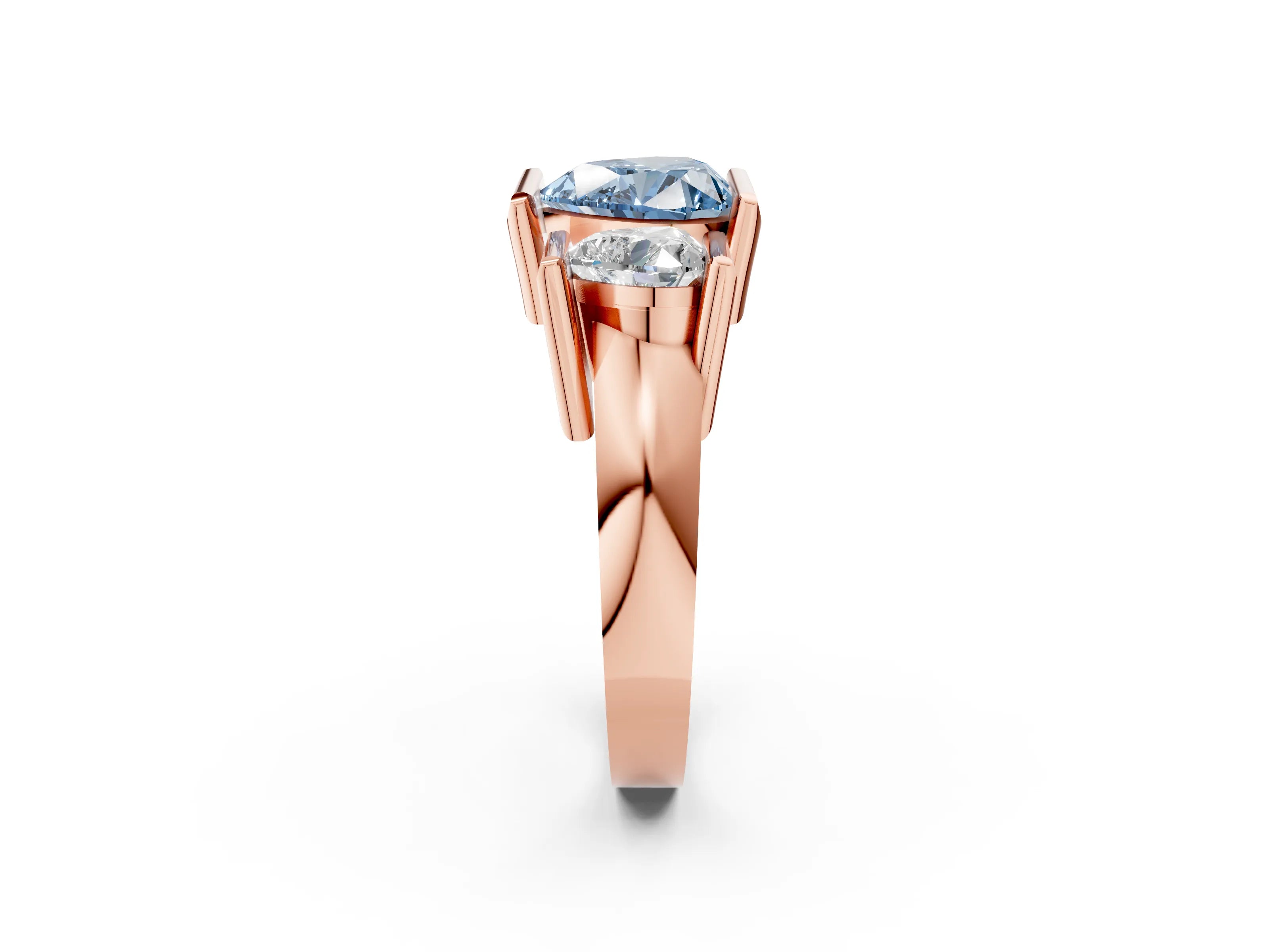 Rose gold Three Stone Fancy Blue Heart Cut Cut Channel Set Diamond Ring_2