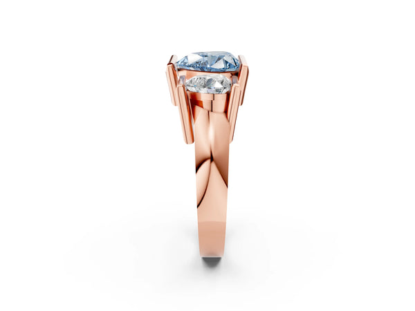 Rose gold Three Stone Fancy Blue Heart Cut Cut Channel Set Diamond Ring