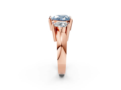 Rose gold Three Stone Fancy Blue Heart Cut Cut Channel Set Diamond Ring_2
