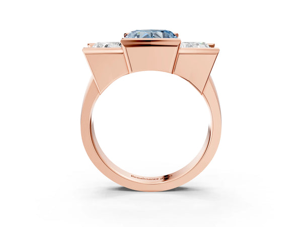 Rose gold Three Stone Fancy Blue Heart Cut Cut Channel Set Diamond Ring