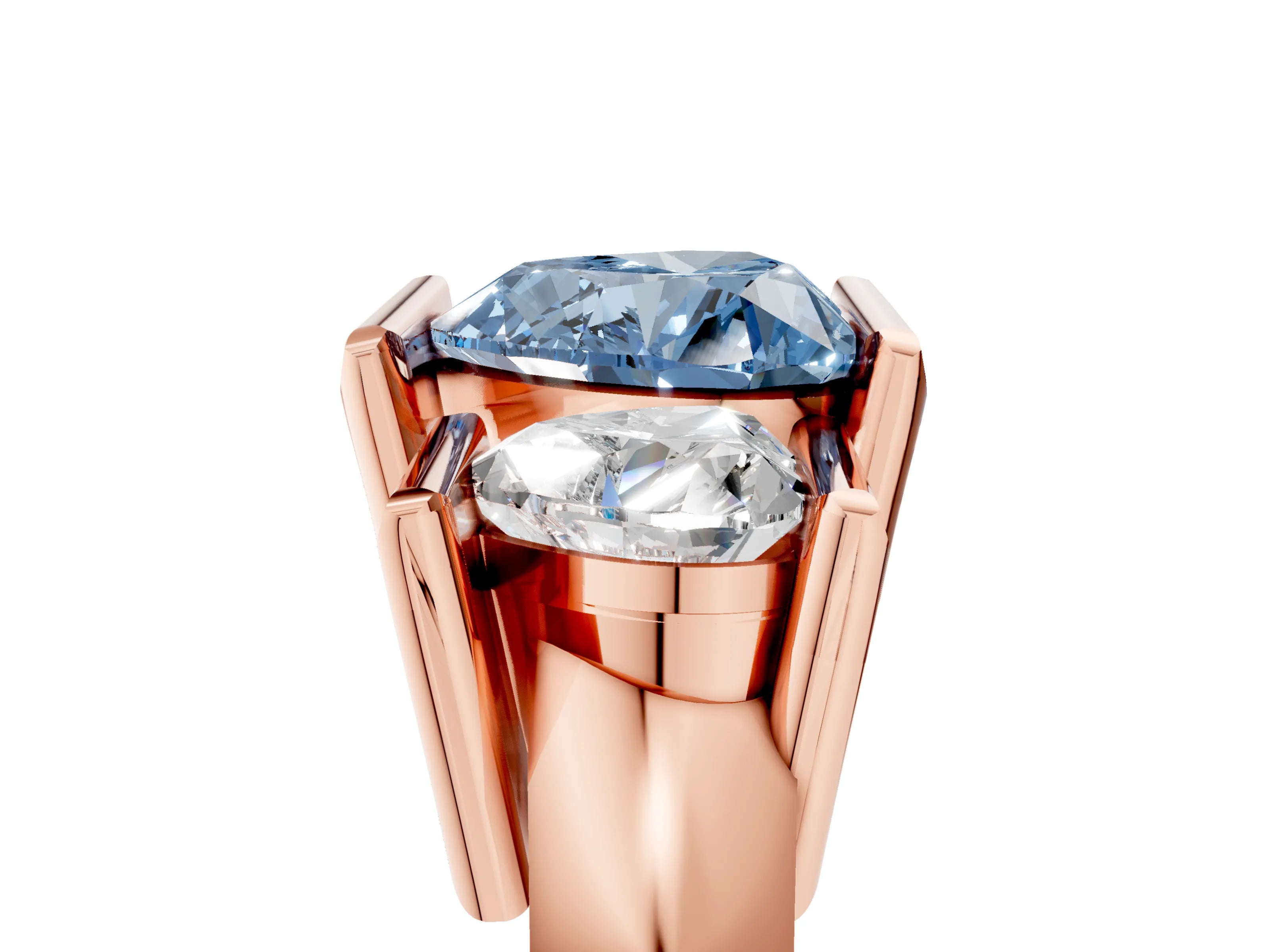 Rose gold Three Stone Fancy Blue Heart Cut Cut Channel Set Diamond Ring_5