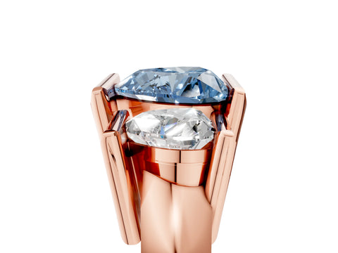 Rose gold Three Stone Fancy Blue Heart Cut Cut Channel Set Diamond Ring_5