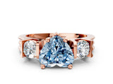 Rose gold Three-Stone Fancy Blue Heart Cut Cut Classic Band Prong Setting Ring