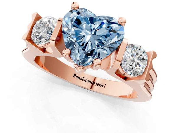 Rose gold Three-Stone Fancy Blue Heart Cut Classic Band Prong Setting Ring