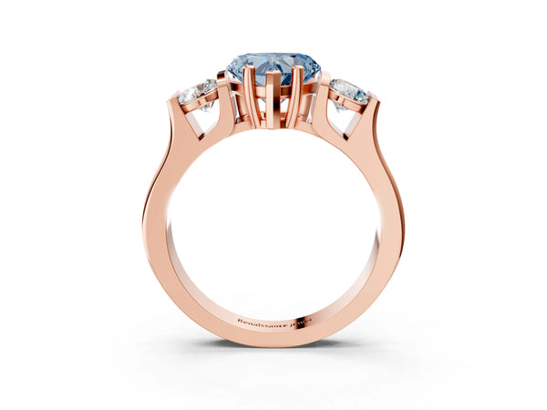 Rose gold Three-Stone Fancy Blue Heart Cut Classic Band Prong Setting Ring