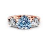 Rose gold Three-Stone Fancy Blue Heart Cut Cut Diamond Engagement Ring with Flat Band and Four-Prong Setting_12