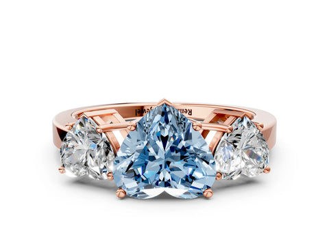Rose gold Three-Stone Fancy Blue Heart Cut Cut Diamond Engagement Ring with Flat Band and Four-Prong Setting_12