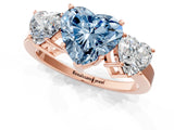 Rose gold Three-Stone Fancy Blue Heart Cut Cut Diamond Engagement Ring with Flat Band and Four-Prong Setting_13