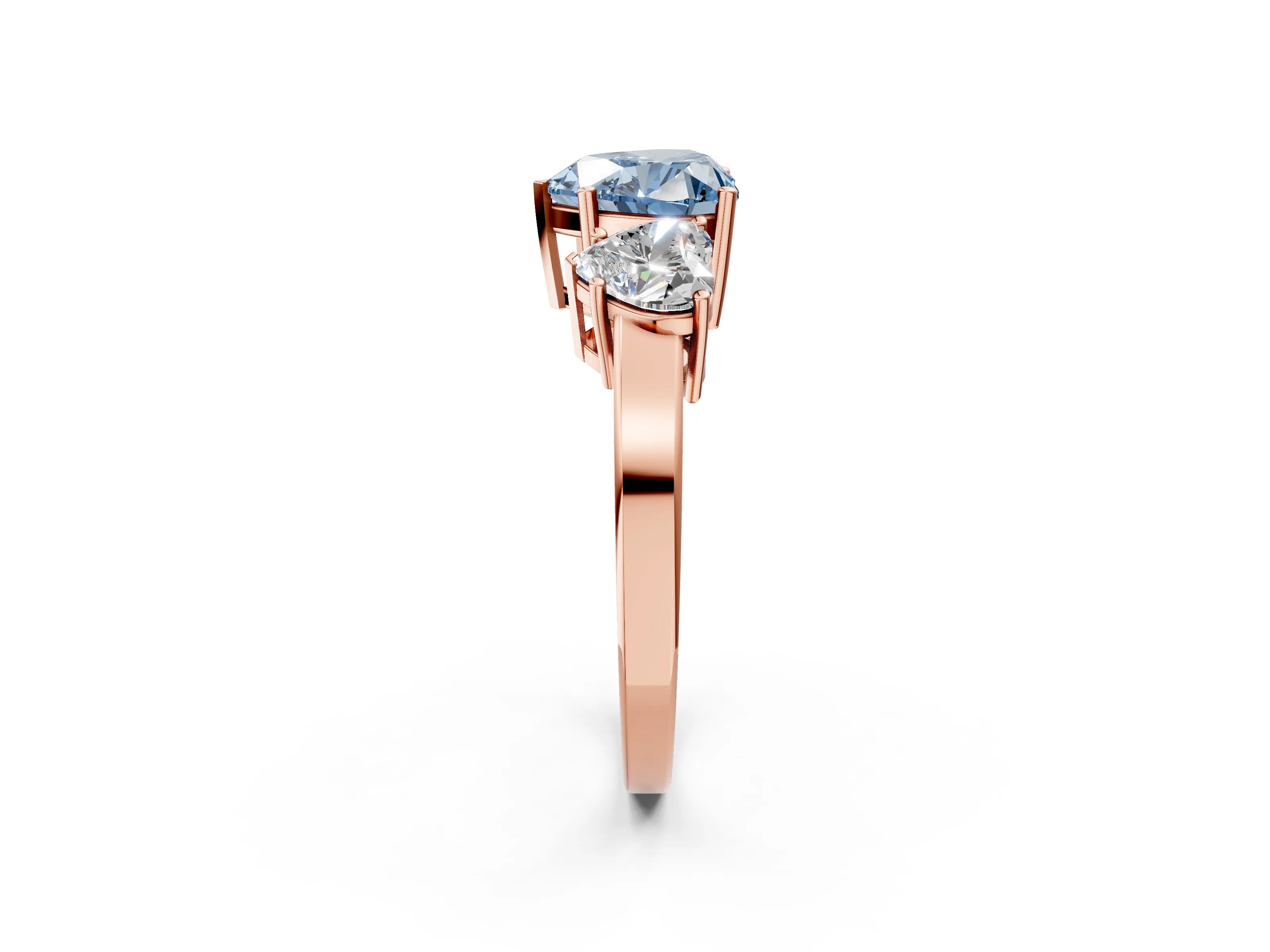 Rose gold Three-Stone Fancy Blue Heart Cut Cut Diamond Engagement Ring with Flat Band and Four-Prong Setting_14