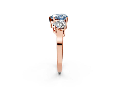 Rose gold Three-Stone Fancy Blue Heart Cut Cut Diamond Engagement Ring with Flat Band and Four-Prong Setting_14