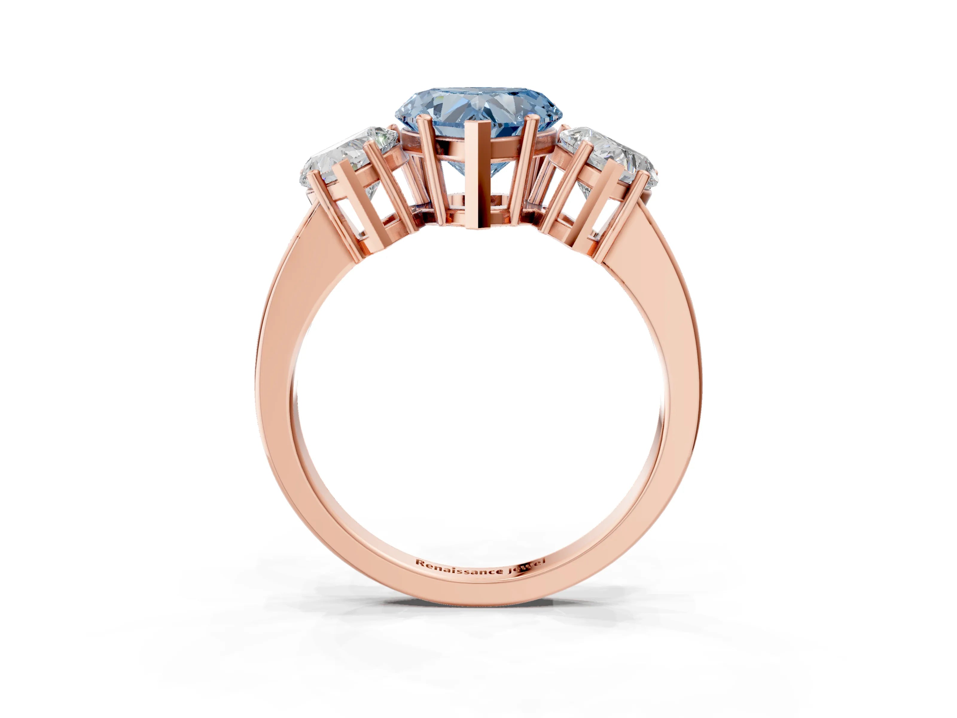Rose gold Three-Stone Fancy Blue Heart Cut Cut Diamond Engagement Ring with Flat Band and Four-Prong Setting_15
