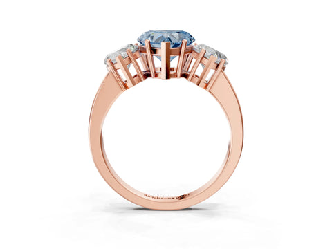 Rose gold Three-Stone Fancy Blue Heart Cut Cut Diamond Engagement Ring with Flat Band and Four-Prong Setting_15