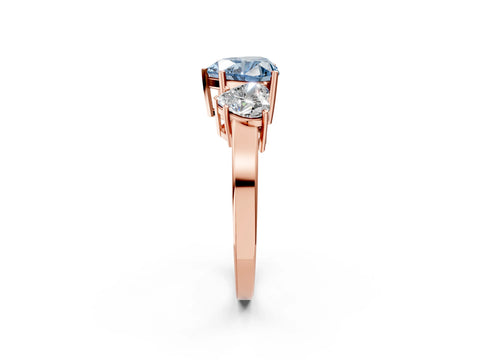 Rose gold Three-Stone Fancy Blue Heart Cut Cut Diamond Engagement Ring with Flat Band and Four-Prong Setting_2