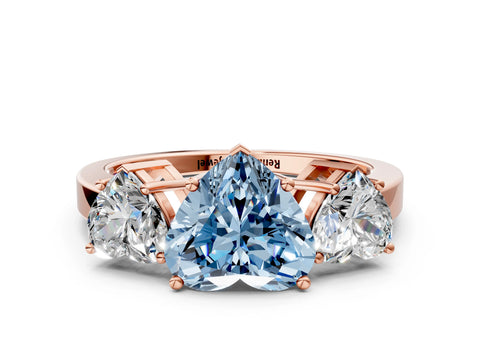 Rose gold Three-Stone Fancy Blue Heart Cut Cut Diamond Engagement Ring with Flat Band and Four-Prong Setting